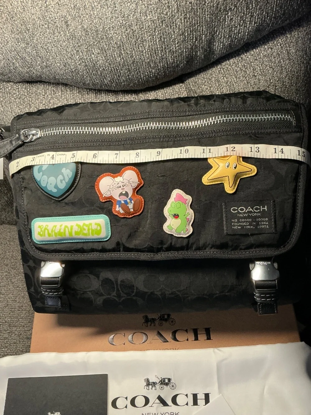 Coach Brain Dead Lane Messenger In Signature Nylon With Patches